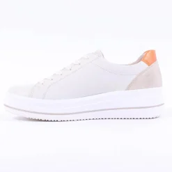 Women Remonte Platform Laced Trainer Side Zip - White Sage Combi