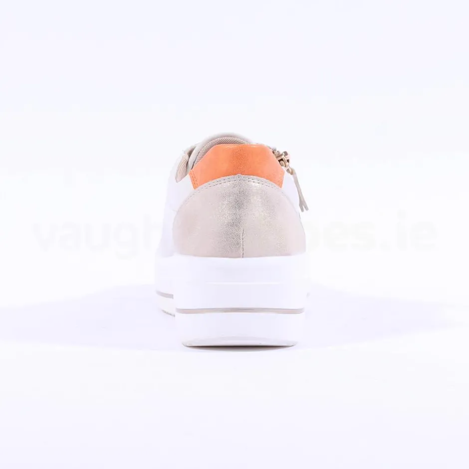 Women Remonte Platform Laced Trainer Side Zip - White Sage Combi