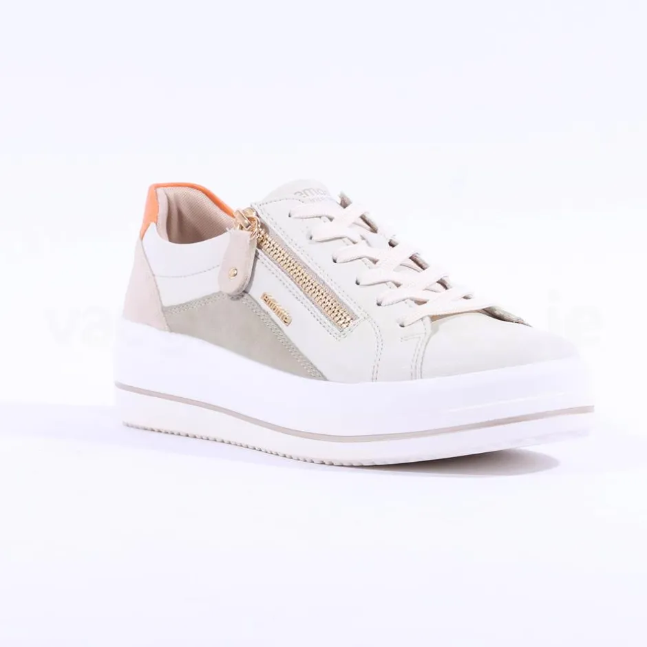 Women Remonte Platform Laced Trainer Side Zip - White Sage Combi