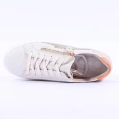 Women Remonte Platform Laced Trainer Side Zip - White Sage Combi