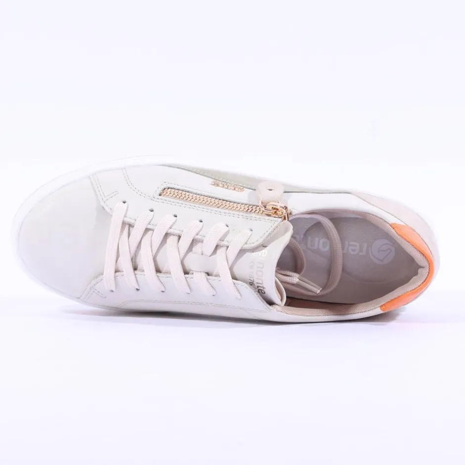 Women Remonte Platform Laced Trainer Side Zip - White Sage Combi