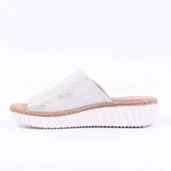 Women Rieker Platform Mule Sandal Wide Fit - Beige Metallic