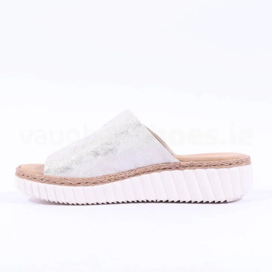 Women Rieker Platform Mule Sandal Wide Fit - Beige Metallic