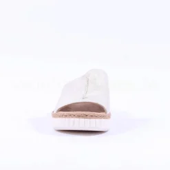 Women Rieker Platform Mule Sandal Wide Fit - Beige Metallic