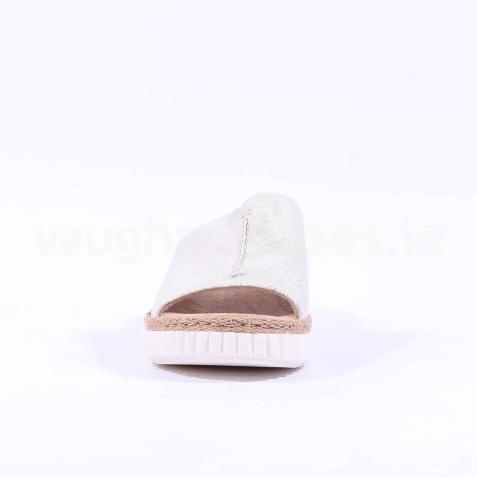 Women Rieker Platform Mule Sandal Wide Fit - Beige Metallic