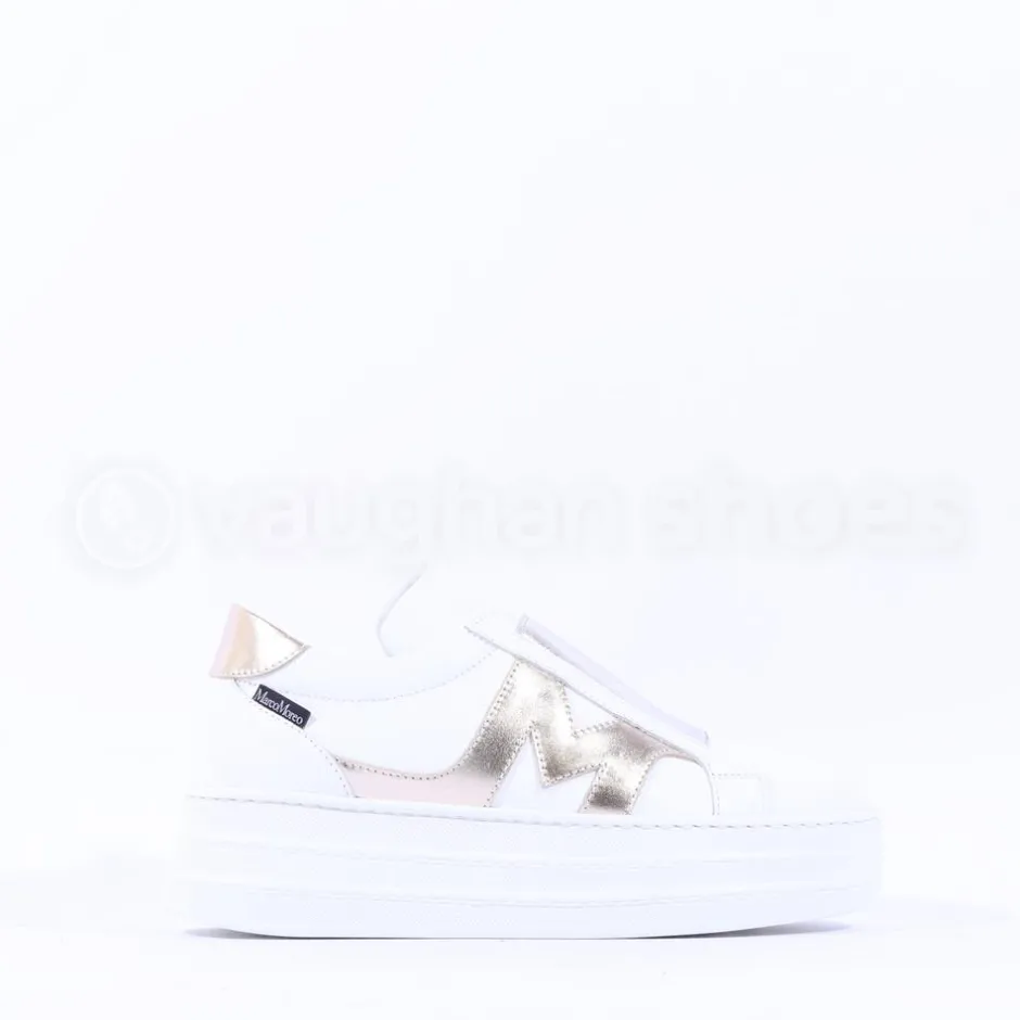 Women Marco Moreo Platform Slip On M Trainer - White Gold Leather