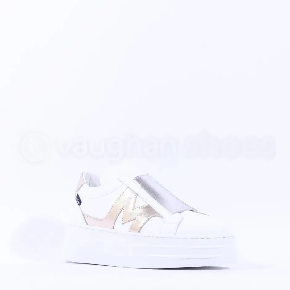 Women Marco Moreo Platform Slip On M Trainer - White Gold Leather