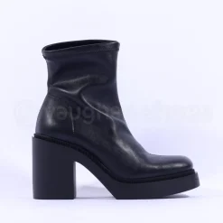 Women Miss Elastic Platform Sock Boot - Black Leather