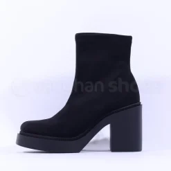 Women Miss Elastic Platform Sock Boot - Black Suede