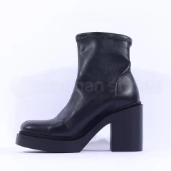 Women Miss Elastic Platform Sock Boot - Black Leather