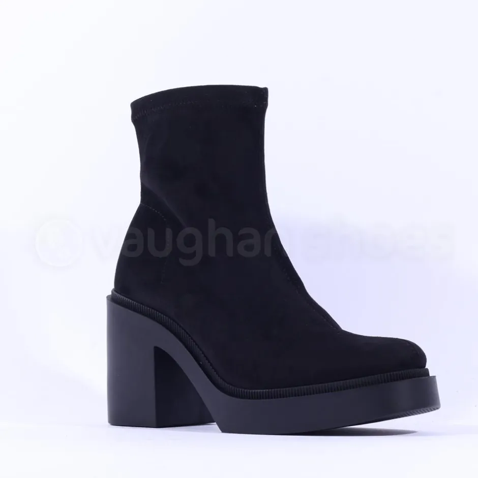 Women Miss Elastic Platform Sock Boot - Black Suede
