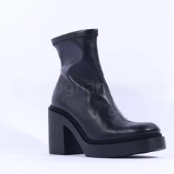 Women Miss Elastic Platform Sock Boot - Black Leather