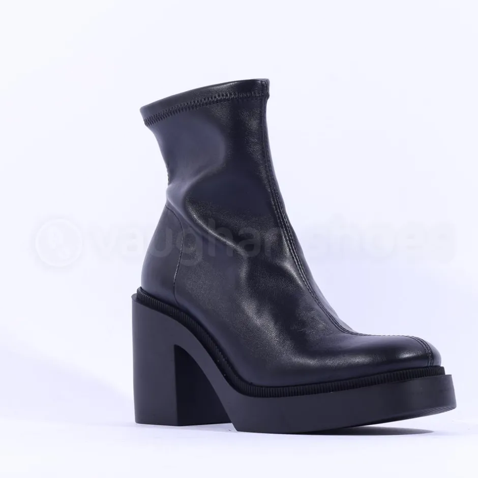Women Miss Elastic Platform Sock Boot - Black Leather
