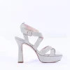 Women Marian Platform Strappy High Heel - Silver Sparkle