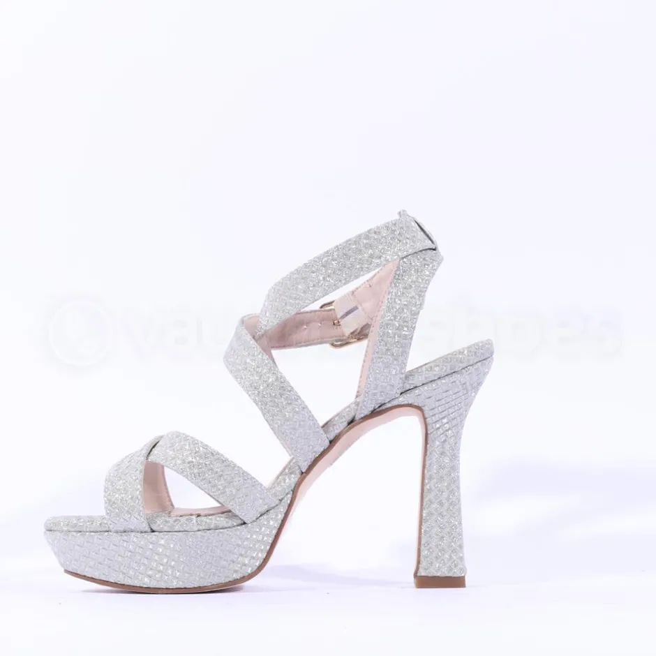 Women Marian Platform Strappy High Heel - Silver Sparkle