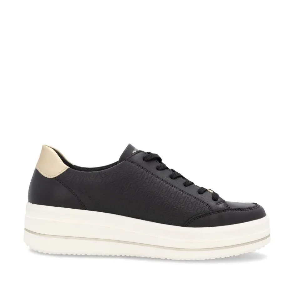Women Remonte Platform Stripe Trainer - Black Gold