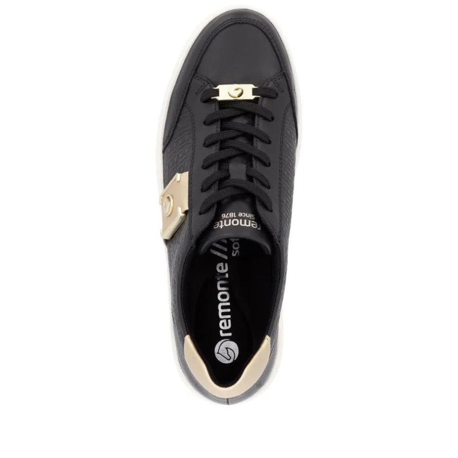 Women Remonte Platform Stripe Trainer - Black Gold