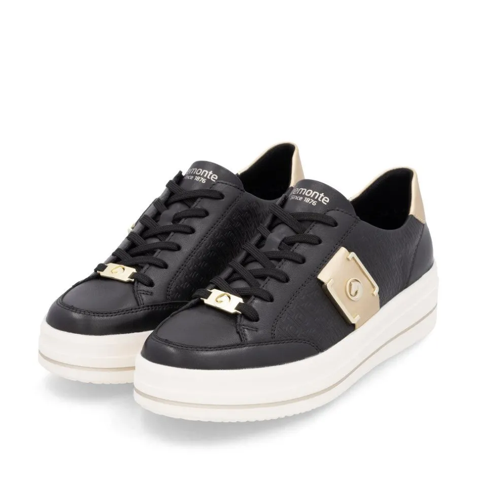 Women Remonte Platform Stripe Trainer - Black Gold