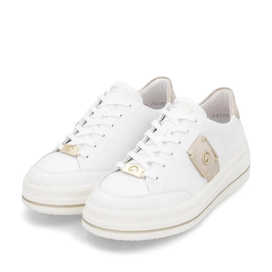 Women Remonte Platform Stripe Trainer - White Gold