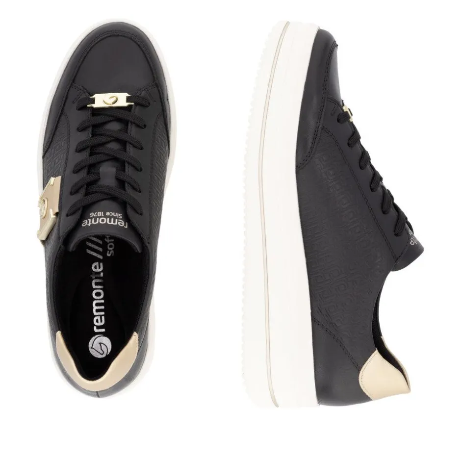 Women Remonte Platform Stripe Trainer - Black Gold