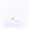 Women Gabor Platform Trainer Side Zip Campus - White Gold Leather