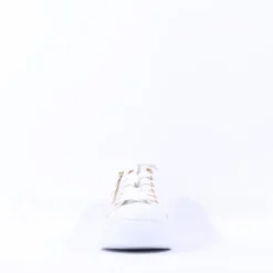 Women Gabor Platform Trainer Side Zip Campus - White Gold Leather