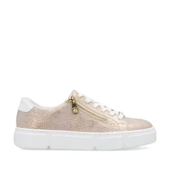 Women Rieker Platform Trainer With Side Zip - Rose Metallic
