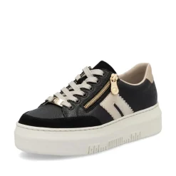 Women Rieker Platform Trainer With Side Zip - Black