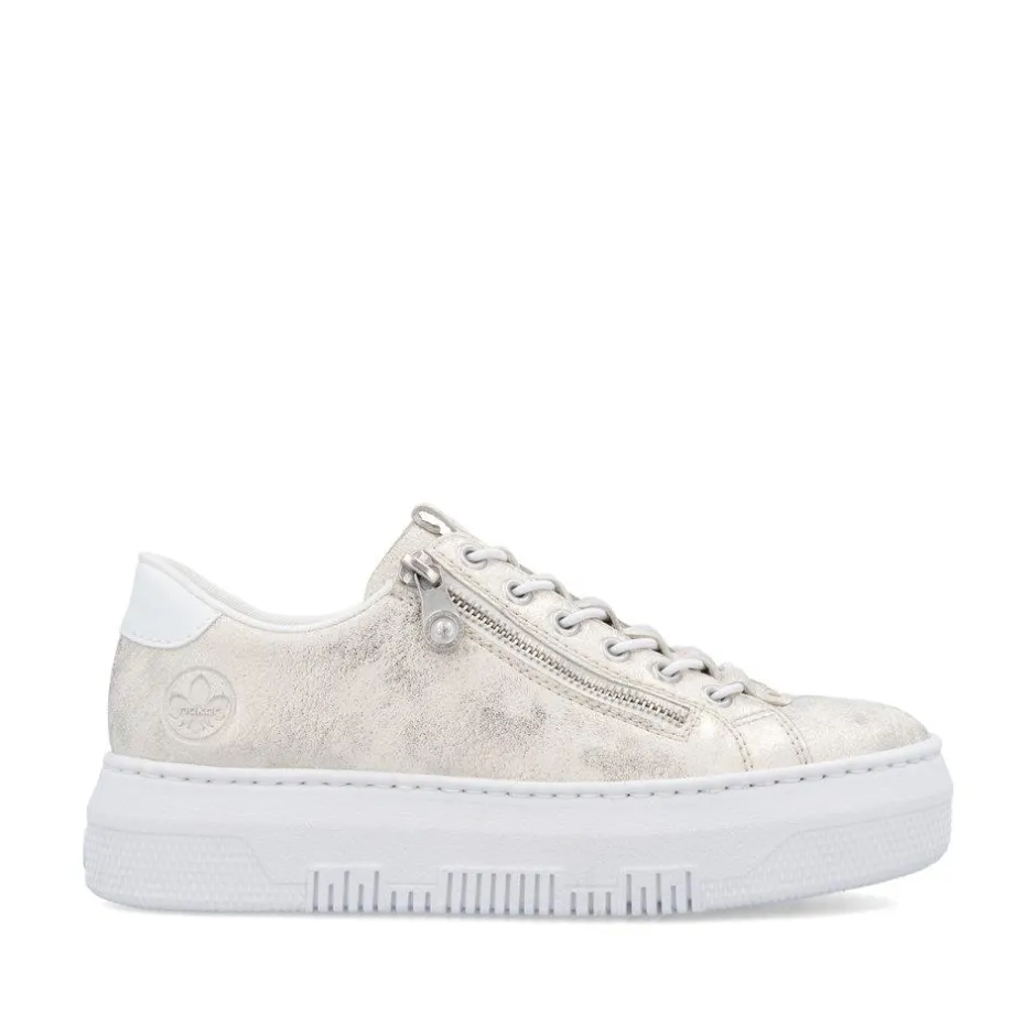 Women Rieker Platform Trainer With Side Zip - Beige Metallic