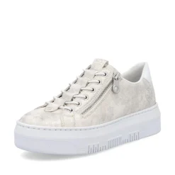 Women Rieker Platform Trainer With Side Zip - Beige Metallic