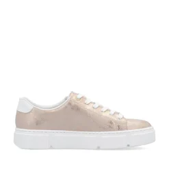 Women Rieker Platform Trainer With Side Zip - Rose Metallic