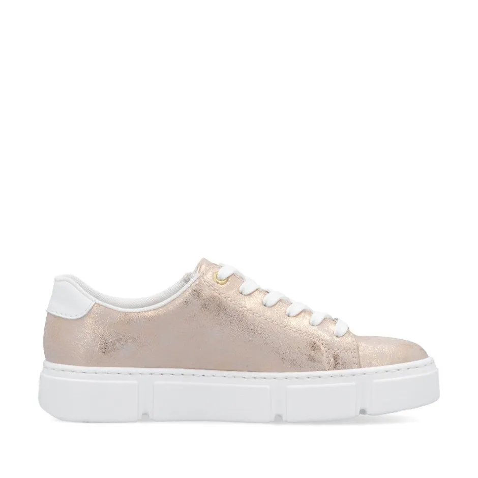 Women Rieker Platform Trainer With Side Zip - Rose Metallic