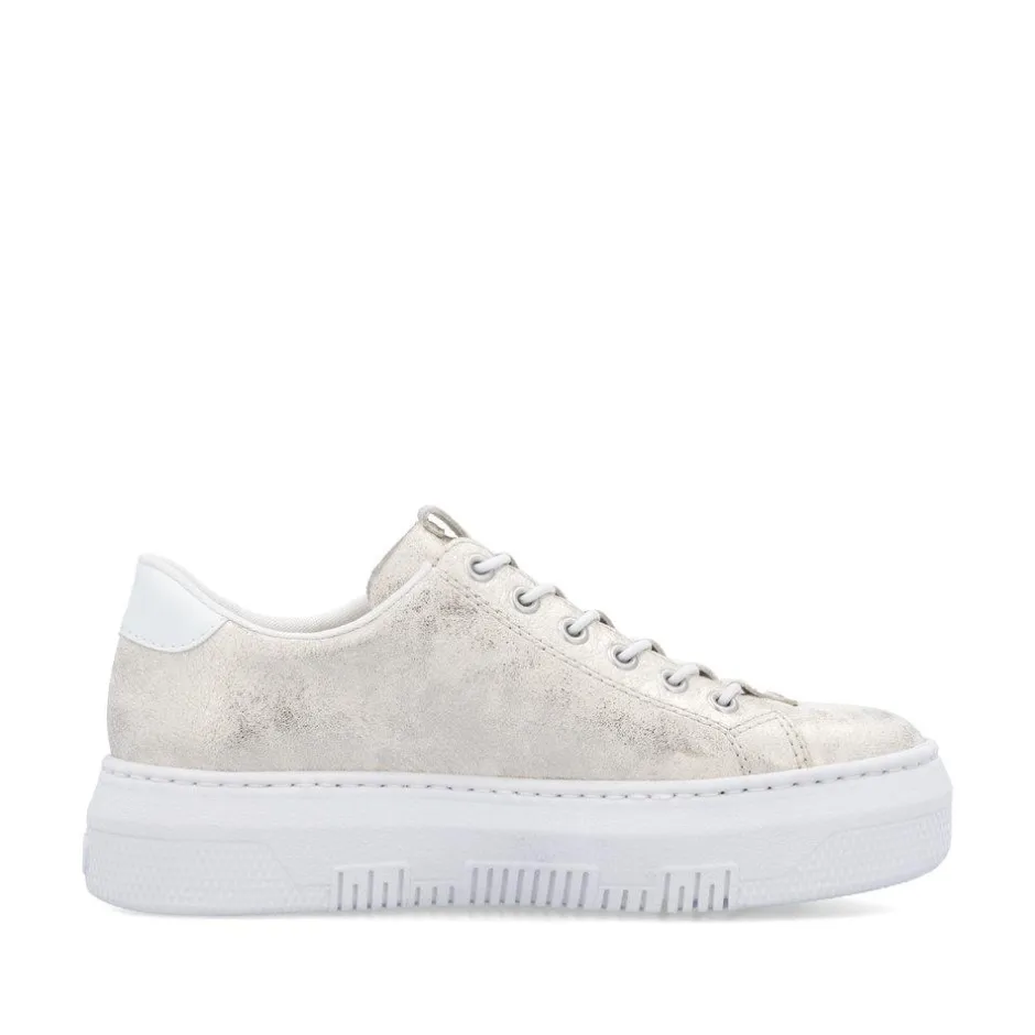 Women Rieker Platform Trainer With Side Zip - Beige Metallic