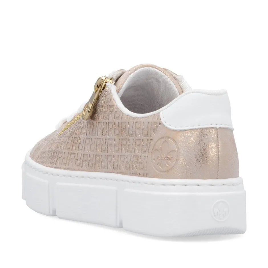 Women Rieker Platform Trainer With Side Zip - Rose Metallic