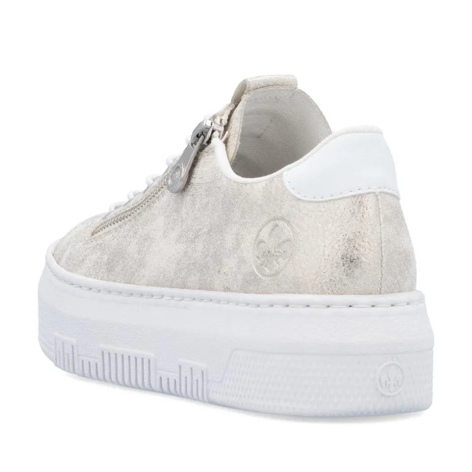 Women Rieker Platform Trainer With Side Zip - Beige Metallic