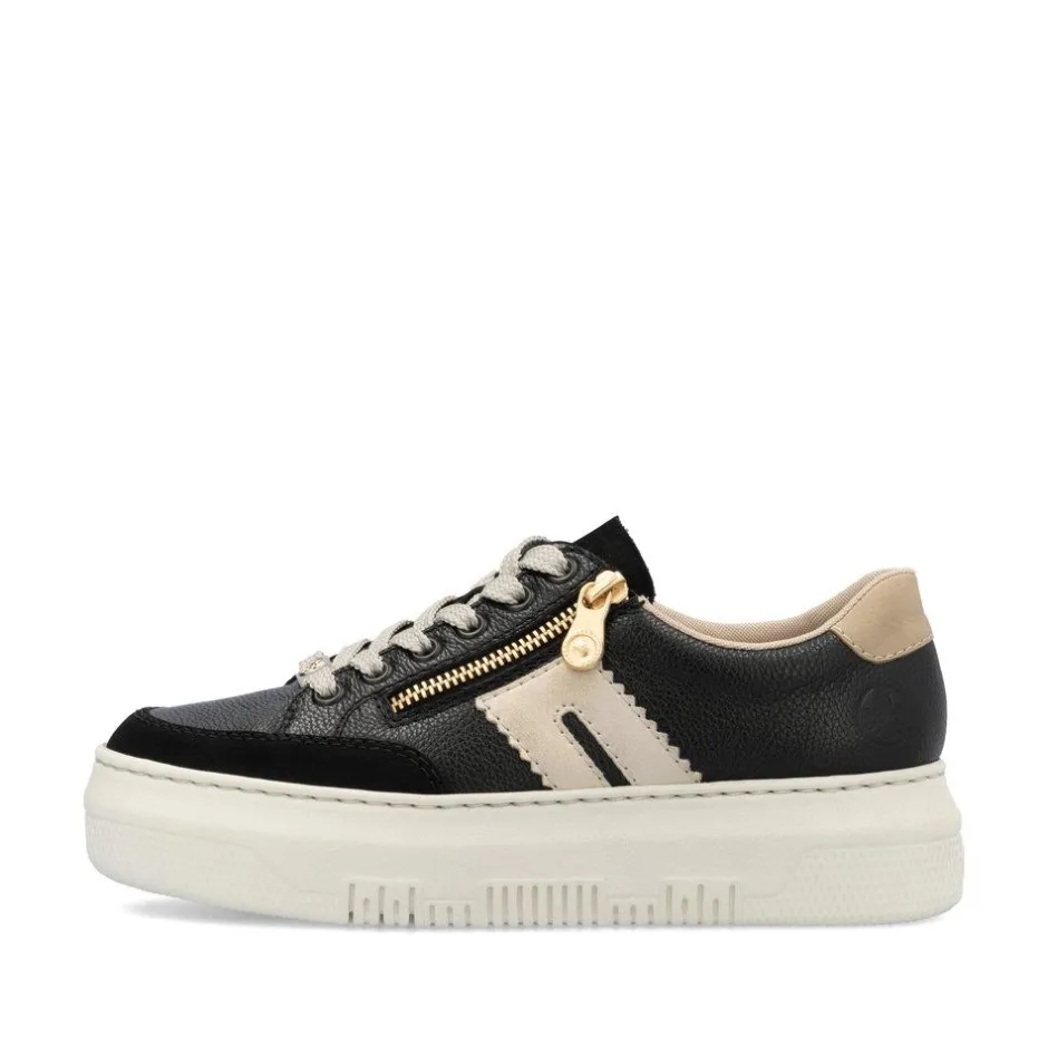 Women Rieker Platform Trainer With Side Zip - Black
