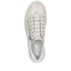 Women Rieker Platform Trainer With Side Zip - Beige Metallic