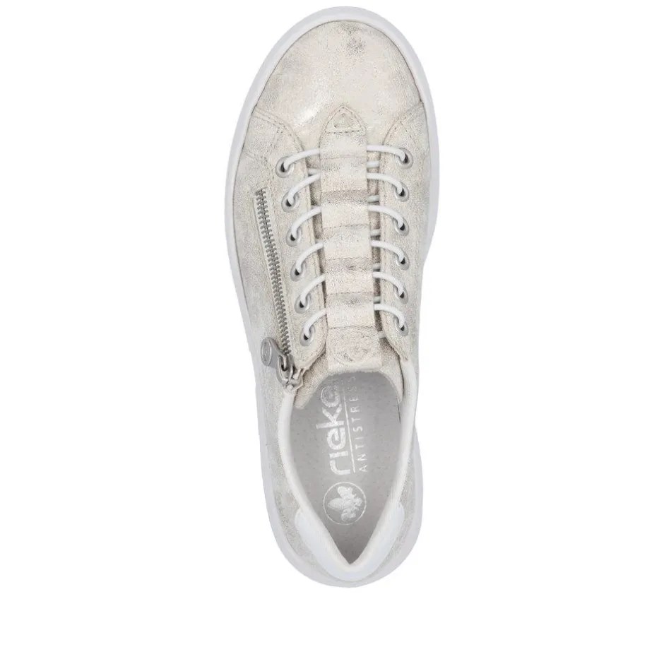Women Rieker Platform Trainer With Side Zip - Beige Metallic