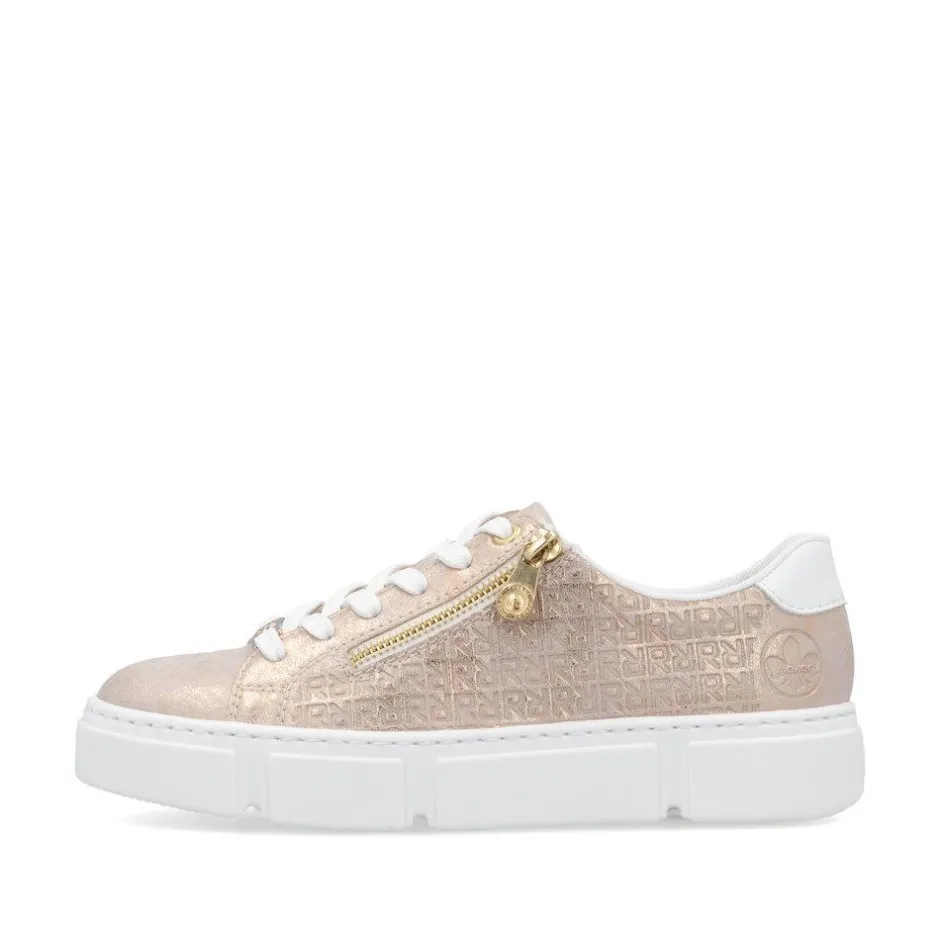 Women Rieker Platform Trainer With Side Zip - Rose Metallic