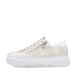 Women Rieker Platform Trainer With Side Zip - Beige Metallic