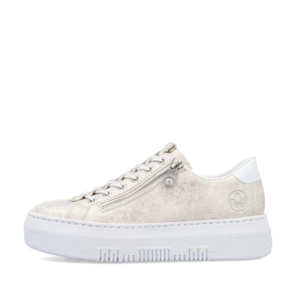 Women Rieker Platform Trainer With Side Zip - Beige Metallic