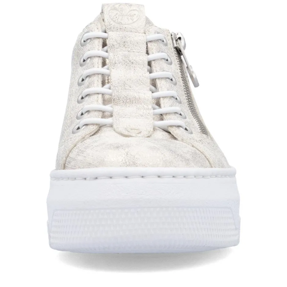 Women Rieker Platform Trainer With Side Zip - Beige Metallic