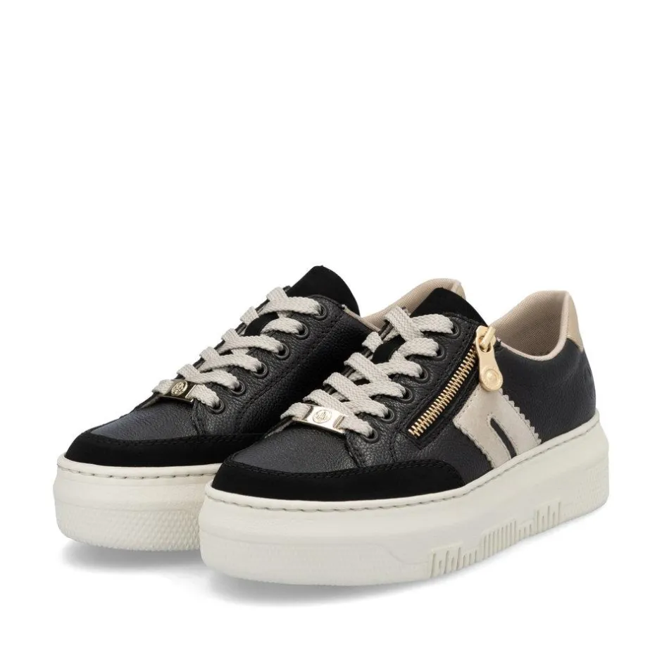 Women Rieker Platform Trainer With Side Zip - Black