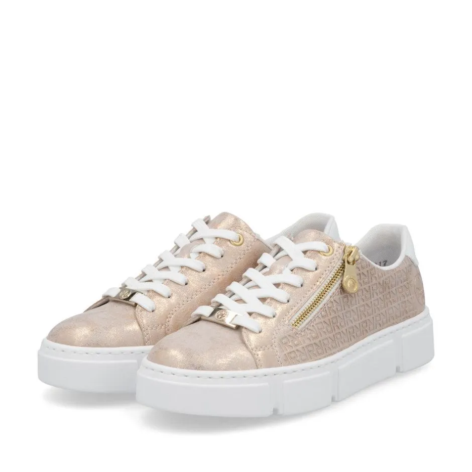 Women Rieker Platform Trainer With Side Zip - Rose Metallic