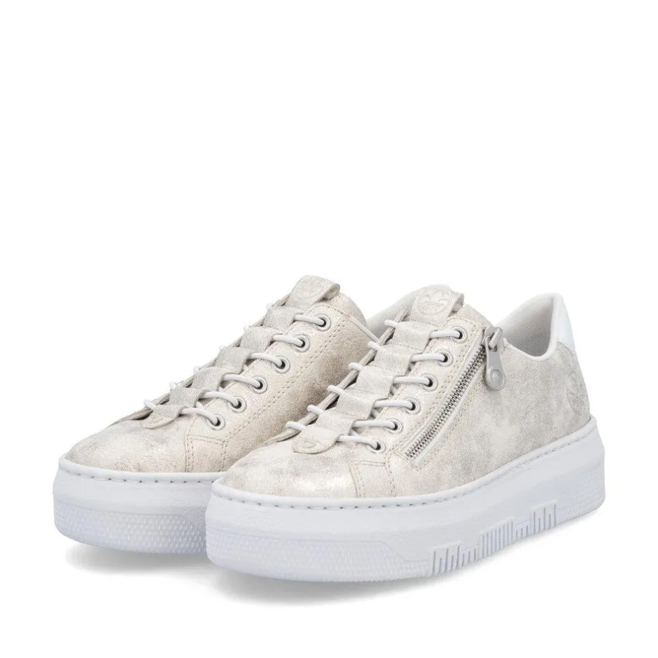 Women Rieker Platform Trainer With Side Zip - Beige Metallic