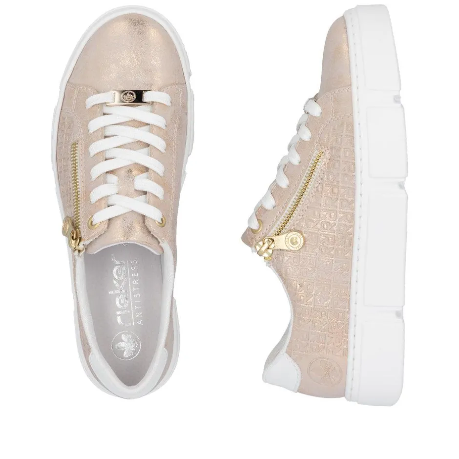 Women Rieker Platform Trainer With Side Zip - Rose Metallic