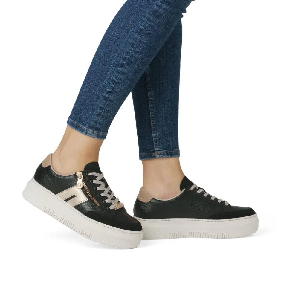 Women Rieker Platform Trainer With Side Zip - Black