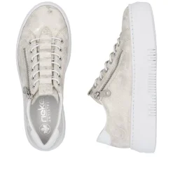 Women Rieker Platform Trainer With Side Zip - Beige Metallic