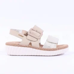 Women Rieker Platform Twin Velcro Strap Sandal - Beige Metallic Combi