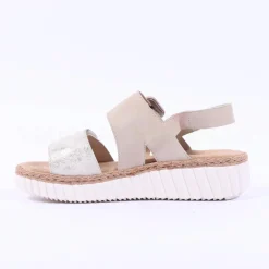 Women Rieker Platform Twin Velcro Strap Sandal - Beige Metallic Combi